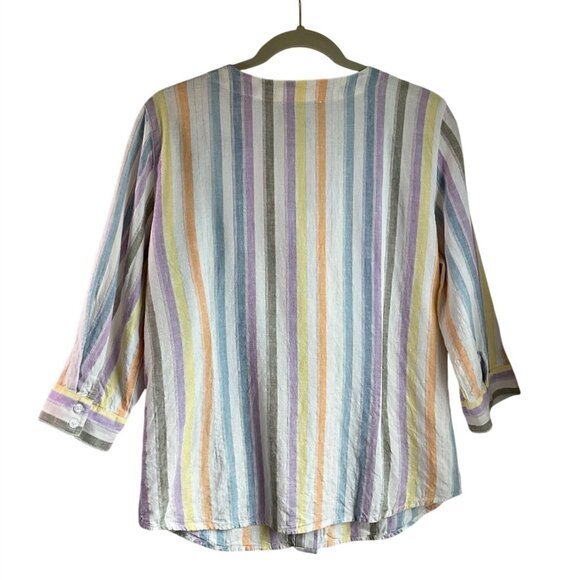 FDJ French Dressing Jeans Medium Striped Linen Blend Shirt Top Multicolor Pastel - Picture 2 of 10